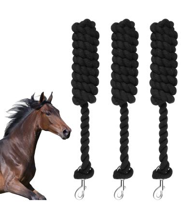 3 Pack Leading Rope for Horses Cotton Black Pet Rope with Bolt Snap for Horses and Pet Training 6.6 Feet Soft Indoor Outdoor Use