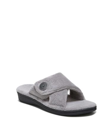 Vionic Women's Indulge Pauline Slipper - Comfortable Open Toe Spa House Slippers That Include Three-Zone Comfort with Orthotic Insole Arch Support Soft House Shoes for Ladies Light Grey 9 Med