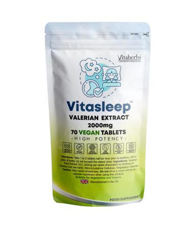 Vitaherbs Valerian Tablets 2 000mg | High Strength - 70 Tablets | Valerian Root Extract | Vegan Tablets | Premium Quality | Made in The UK 70 count (Pack of 1)