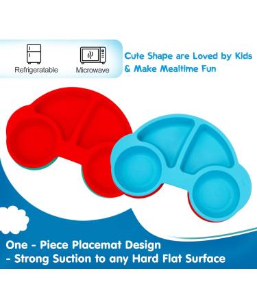 Silicone Divided Toddler Plates - Non-Slip Suction Plates for Kids | BPA Free FDA Approved Baby Dinner Plate with Spoon Fork | Portable & Easy to Clean | New Car Blue/Red - Buy Online on GoSupps.com