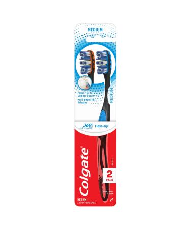 Colgate 360 Advanced Floss-Tip Bristles Toothbrush - Medium 2 Count