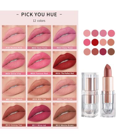 Long Lasting Nude Lipstick - Waterproof & Moisturizing Pink Matte Lip Gloss (#607 White Peach) | Perfect Gift for Women - Buy Online on GoSupps.com