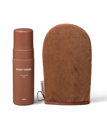 Body Tones self-tanning set | Self-tanning mousse with glove | Self-tanning moisturizer and anti-aging | Self-tanning mousse for a natural tan without sun | 155 ml + glove dark