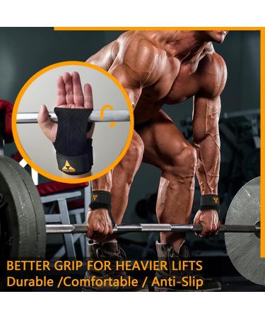 Durable Orange Forest Weightlifting Straps - Double-Layer Leather & Neoprene Wrist Loops for Powerlifting Crossfit & Pull-Ups | Unisex Black Handles - Buy Online on GoSupps.com