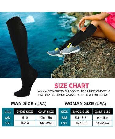 Iseasoo Copper Compression Socks | 15-20 mmHg | For Men & Women | Running, Hiking, Cycling | A01 - Black S/M - Buy Online on GoSupps.com