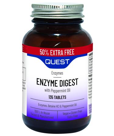 Quest Enzyme Digest with Peppermint Oil 90+45 Tablets. Potent Blend for Enhanced Nutrient Absorption & Comfort! (1 Pack) 135 Count (Pack of 1)