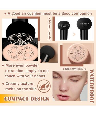 Air Cushion CC Cream Mushroom Head Foundation Matte Concealer Full Coverage Liquid Foundation Set with Makeup Sponge & Foundation Brush Lightweight Long Lasting Oil Control Face Loose Setting Powder - Buy Online on GoSupps.com