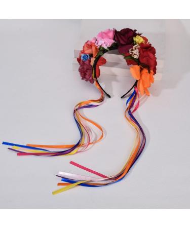 DreamLily Dia de Los Muertos Day of The Dead Headpiece Frida Kahlo Mexican Flower Crown Ribbon Headband Party Costume NC22 (Mexican Crown Ribbon) - Buy Online on GoSupps.com