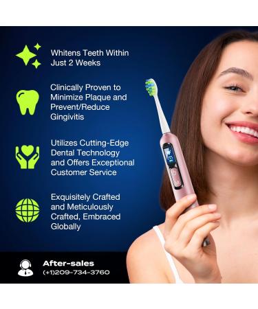 7AM2M Electric Toothbrush for Adults & Teens - LED Screen 3 Intensity Levels 5 Modes 90 Days Battery Life Fast Charge Smart Timer & 8 Brush Heads (Pink) - International Shipping Available - Buy Online on GoSupps.com