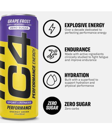 C4 Original Sugar Free Purple Frost Energy Drink - Pack of 12 | Pre Workout Performance Drink with No Artificial Colors or Dyes - 12 Fl Oz - Buy Online on GoSupps.com