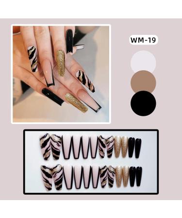 French Tip Press on Nails - Long T Press On Nails with Nail Tips glitter black gold false nails press on nails Acrylic False Nails Cute Artificial Nails - Buy Online on GoSupps.com