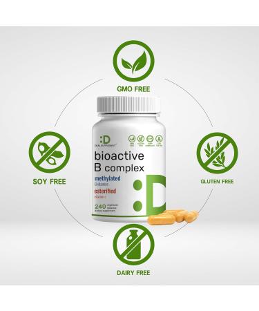 Bioactive Vitamin B Complex for Men & Women 240 Veggie Capsules - Methylated B Complex & Esterified Vitamin C High Potency & Easy Absorption Immune Energy & Metabolism Supplement Non-GMO - Buy Online on GoSupps.com