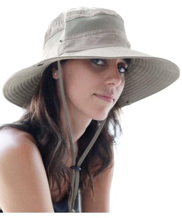 GearTOP Wide Brim Sun Hat for Men and Women - Mens Fishing Hat with UV Protection for Hiking - Beach Hats for Women UPF 50+ Beige