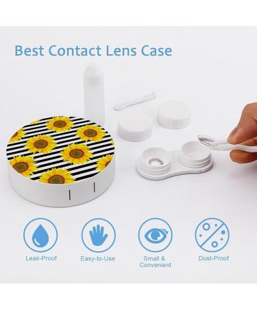 Sunflowers on Black & White Striped Contact Lens Case | Portable Travel Box with Mirror - Perfect for Easy Lens Care - Buy Online on GoSupps.com