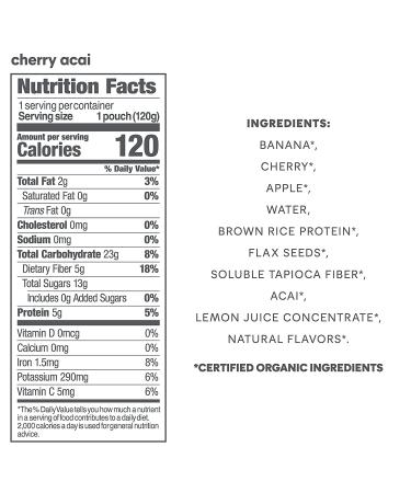 Noka Superfood Fruit Smoothie Pouches (Cherry Acai) Pack of 12 - Vegan, Gluten-Free with Flax Seed, Prebiotic Fiber & Plant Protein - Organic Squeeze Pouch, 4.22oz Each - Buy Online on GoSupps.com