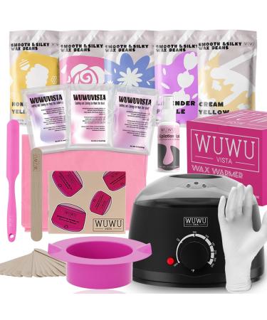 Waxing Kit WUWUVISTA Hair Removal Hard Wax Kit with Wax Melt Warmer & Waxing Beads for Women & Men - Professional at home Wax Pot for Face/Brazilian/Full Body/Bikini/Sensitive Skin(Black 35 items)