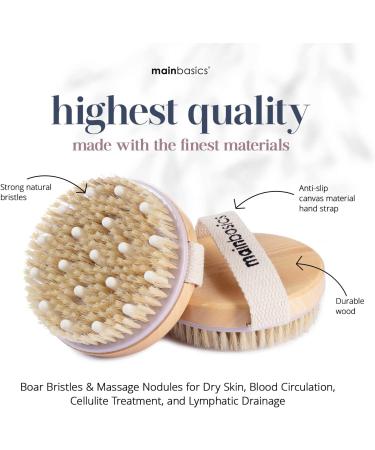 MainBasics Dry Body Brush - Exfoliating Body Scrubber with Boar Bristles for Skin Exfoliation, Circulation Boost, Cellulite Treatment, and Lymphatic Drainage - Buy Online on GoSupps.com