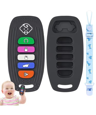 NPET Teething Toys for Babies 6-12 Months  Car Remote Control Teether for Baby Sore Gums Relief Baby Toys 3-6 Months  Anti-Drop Soft Silicone Baby Teething Toys BPA Free Toddler Girl Boy Toys (Black)