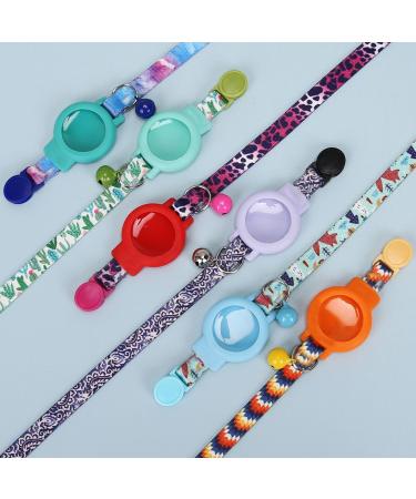 Mouyou Airtag Cat Neck Band - Adjustable Soft Nylon Collar with Bell & Silicone Holder - Pink Pattern C4 (22-34cm) - Buy Online on GoSupps.com