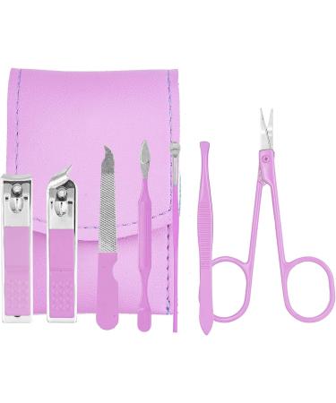 Purple Nail Clipper Set - 7PCS Manicure Kit with Stainless Steel Clippers in PU Leather Case - Buy Online on GoSupps.com