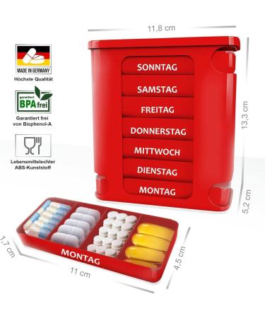 Kerpers 7-Day Pill Organizer | Made in Germany | 4-Compartment Medicine Box for Tablets & Supplements (2 Pack - White/Red) - Buy Online on GoSupps.com
