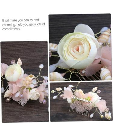 Housoutil Bridal Hair Comb Rhinestone Hair Side Comb Wedding Hair Accessories Flower Headpiece for Women Flower Hair Comb Hair Clips Bride Conch Wedding Flowers Pink Silk Cloth - Buy Online on GoSupps.com