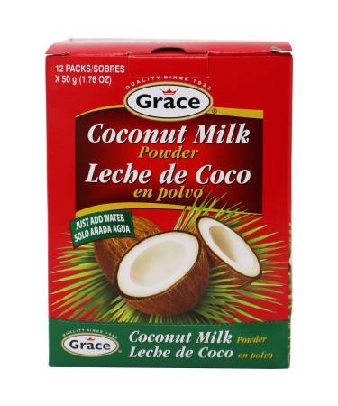 Grace Dry Coconut Milk Powder - 12 pack - No Preservatives No Refrigeration - Just Add Water - Milk Substitute - Coffee Creamer, Smoothies, Baking, Camping, Curries - Bonus Recipe eBook - 1.76 oz