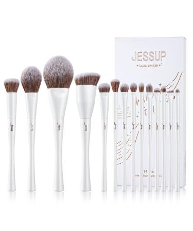 Jessup Makeup Brushes Set 14pcs Make up Brushes Premium Synthetic Foundation Concealer Blush Contour Powder Eye Shadow Blending Brush  Pearl White T343 B-14pcs
