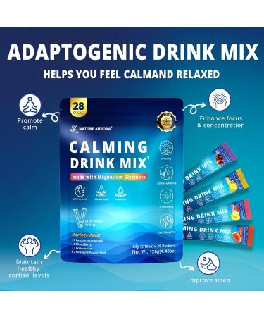 Cortisol Calm Drink Mix with Magnesium Glycinate Powder L-Theanine Vitamins Ashwagandha & Mushroom Calming Powdered Drink Mix for Relax Focus Sleep & Stress Relief Variety 28 Packets - Buy Online on GoSupps.com