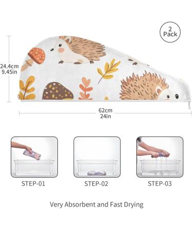Super Absorbent Mushroom Leaf Hedgehogs Hair Towel 2 Pack - Quick Dry Turbans for Women & Girls | Ideal Travel Hair Drying Towels - Buy Online on GoSupps.com