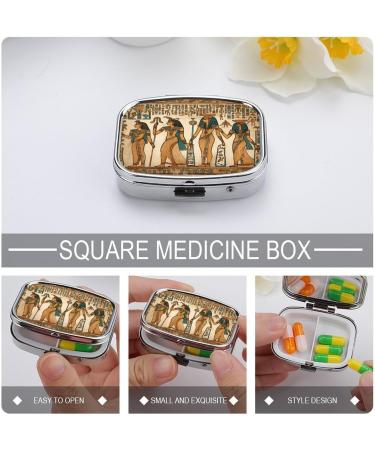 Ancient Egypt Print Pill Box for Women - 2 Compartment Portable Medicine Organizer - Decorative Metal Pill Case for Pocket or Purse - Buy Online on GoSupps.com