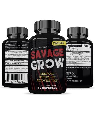 Savage Grow 742MG All Natural Advanced Men's Health Formula 60 Capsules - Buy Online on GoSupps.com