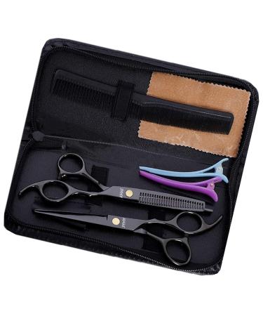 JYHY Professional Hair Cutting Scissors Shears Barber Thinning Set Kit- Family Hair Cutting Barber Hair Cutting Tool Thinning texturizing 6" (Black)