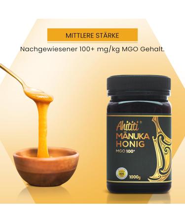 Ahititi MGO Manuka Honey 100+ 1000g filled sealed 100 pure from New Zealand with certified methylglyoxal content natural manuka honey from the manuka plant 100 manuka vegetarian MGO100+ 1000g - Buy Online on GoSupps.com