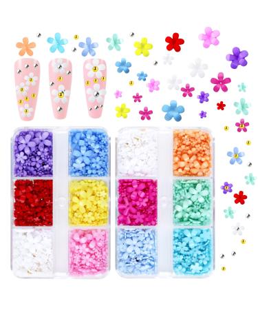 KINBOM 2 Boxes 3D Flowers for Nails with Small Caviar Beads Flat Back 3D Acrylic Flower Nail Charms Colorful 3D Floral Nail Charms Nails Designs and Decoration Flowers for DIY Nail Art