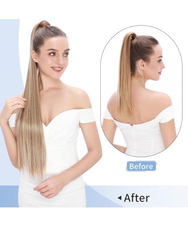 Silk-co 28 Inch Straight Clip in Ponytail Hair Extension - Blond&Bleach Blond | Heat-Resistant Fiber Hairpiece for Women - Buy Online on GoSupps.com