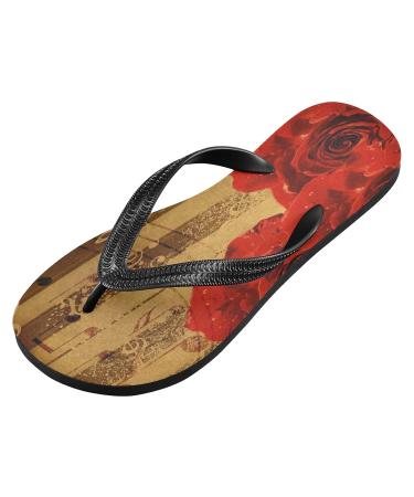Mnsruu Vintage Rose Print Flip Flops - Luxury Hotel Spa Bedroom Travel Slippers XS | Comfortable & Stylish Footwear for Every Occasion - Buy Online on GoSupps.com