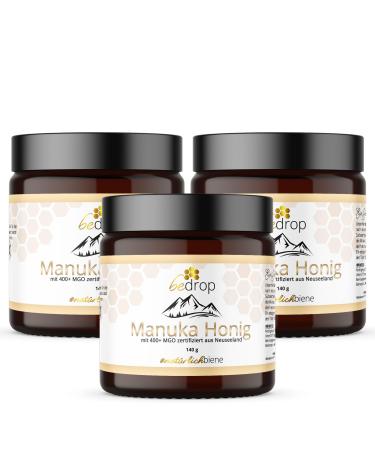 Threat manuka honey with MGO 400+ 3x 140g at a savings |100% real premium manukahonig from New Zealand with certified methylglyoxal content (analysis certificate) 420 g (1 Pack)