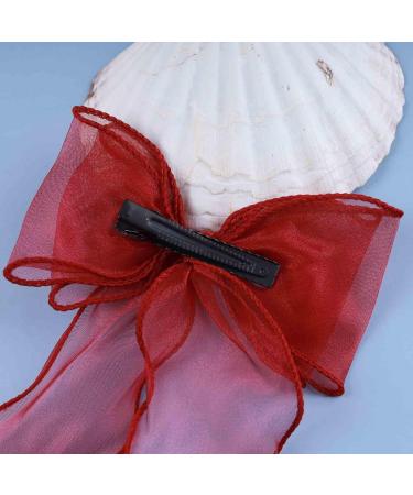 Allereya Vintage Long Silk Bow Hair Clip Barrette Ribbon Mesh Bow Head Clip Headwear Red Chiffon Bowknot Headpieces Silk Bow Hair Accessories for Women and Girls (Red) - Buy Online on GoSupps.com