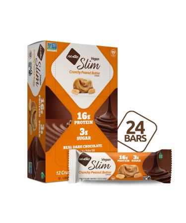 NuGo Slim Dark Chocolate 16g Vegan Protein 3g Sugar, 7g Fiber, 180 Calories, Low Net Carbs, Gluten Free, Crunchy Peanut Butter, 24 Count 24ct Crunchy Peanut Butter