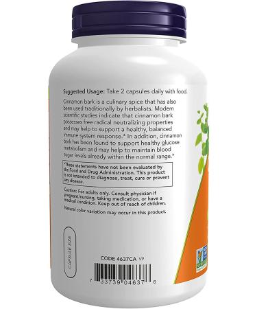 Now Foods Cinnamon Bark 600 mg - 240 Vegan Capsules | Natural Antioxidant & Wellness Support - Buy Online on GoSupps.com