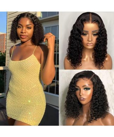 ZZMDS 14 Inch Deep Wave Lace Front Wig | Brazilian Human Hair Pre Plucked Wet and Wavy Bob Wig with Baby Hair - Black Women - Buy Online on GoSupps.com