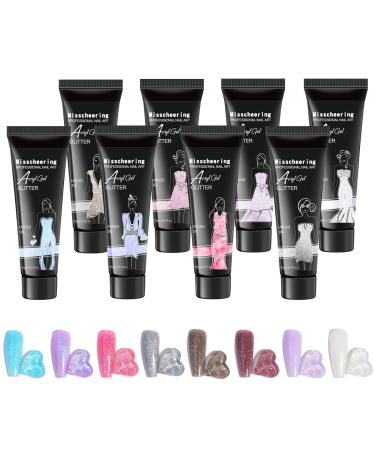 Jascherry 8 colors glitter poly nail gel glitter acrylic poly nail extension gel nails builder gel nail extension gel nail gel for beginners starter nail design #1 8 glitter colors #1