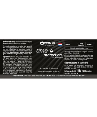 time 4 protection - avec vitamines A C D zinc glutamine ail noir astragale extrait de curcuma et bien plus - 120 g lules - hautement dos es - qualit allemande | PERFORM NOW by fair&pure  - Buy Online on GoSupps.com