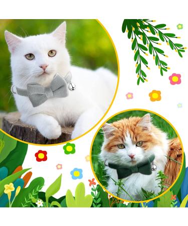 4-Piece Cat Bow Tie Collar Set | Breakaway and Velvet Material | Cute Safety Pet Collar for Kitten and Puppy - Black, Gray, Dark Green, Blue - Buy Online on GoSupps.com