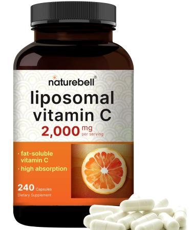 NatureBell Liposomal Vitamin C 2,000mg Per Serving 240 Capsules | High Absorption Fat-Soluble Vitamins Immune Support Collagen Booster Antioxidant Supplement Non-GMO Liposomal Vitamin C 240 Count (Pack of 1)