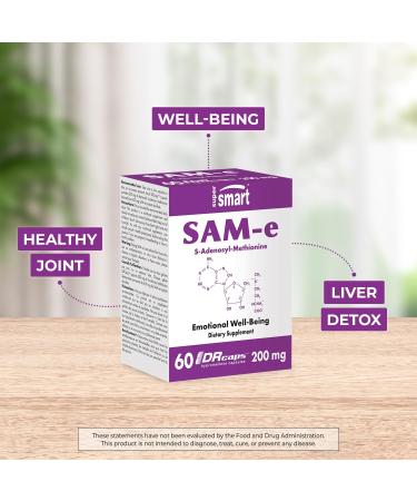 Supersmart SAM-e Supplement 200mg (80% Active Isomer S S) for Detox & Mood Support - Joint & Liver Health - 60 DR Capsules - Buy Online on GoSupps.com