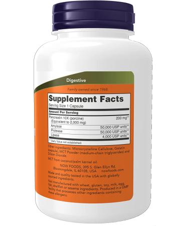 Now Foods Pancreatin 10X - 200mg, 250 Capsules - Digestive Enzyme Support - Buy Online on GoSupps.com