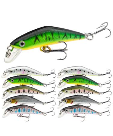 Fishing Lures, Minnow Popper Crank Baits Pencil Bass Trout Fishing Lures with Hooks, Topwater Artificial Hard Swimbaits for Saltwater Freshwater Trout Walleye Blueback Salmon Catfish A-10pc,2.68
