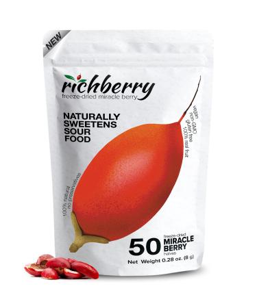Miracle Berry by Richberry, 1 Pack of 50 Halves (8g), Naturally Sweetens Sour Food, 100% Freeze-dried Premium Fruits, No Preservatives, Great for Snacks and Taste Tripping, Vegan